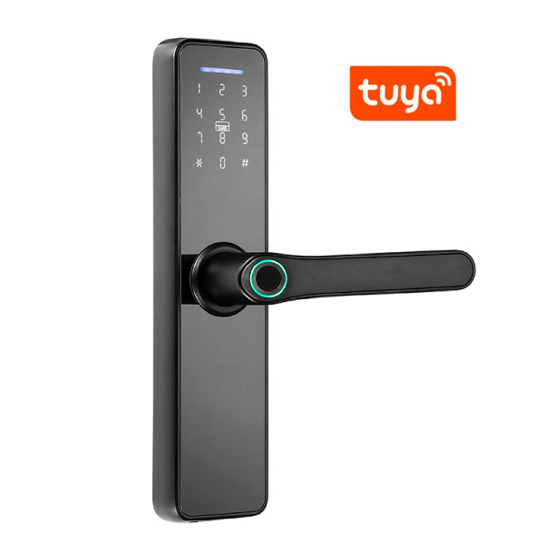 Cerradura inteligente Tuya con huella dactilar, cerrojo de puerta  inalámbrico con tarjeta NEC, bloqueo de red, compatible con Alexa y Google  Home - AliExpress